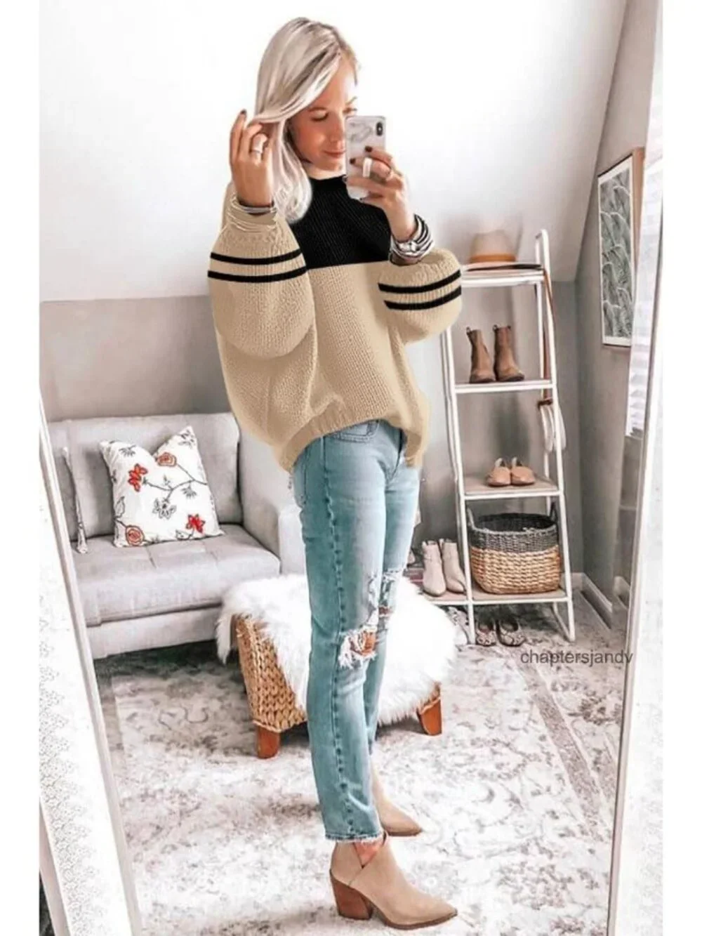 Womens Oversized Chunky Knit Sweater Mock Neck Batwing Long Sleeve Pullover